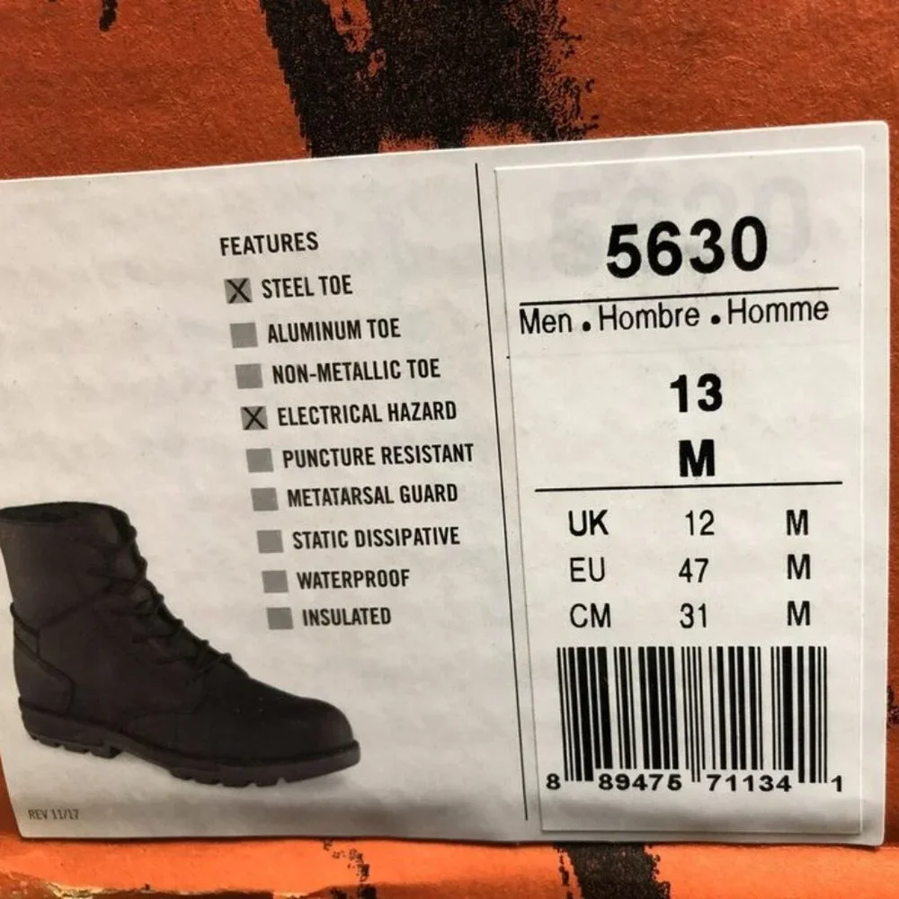 Worx Mens 6” Zink Steel Toe Boot Black Size 13 M